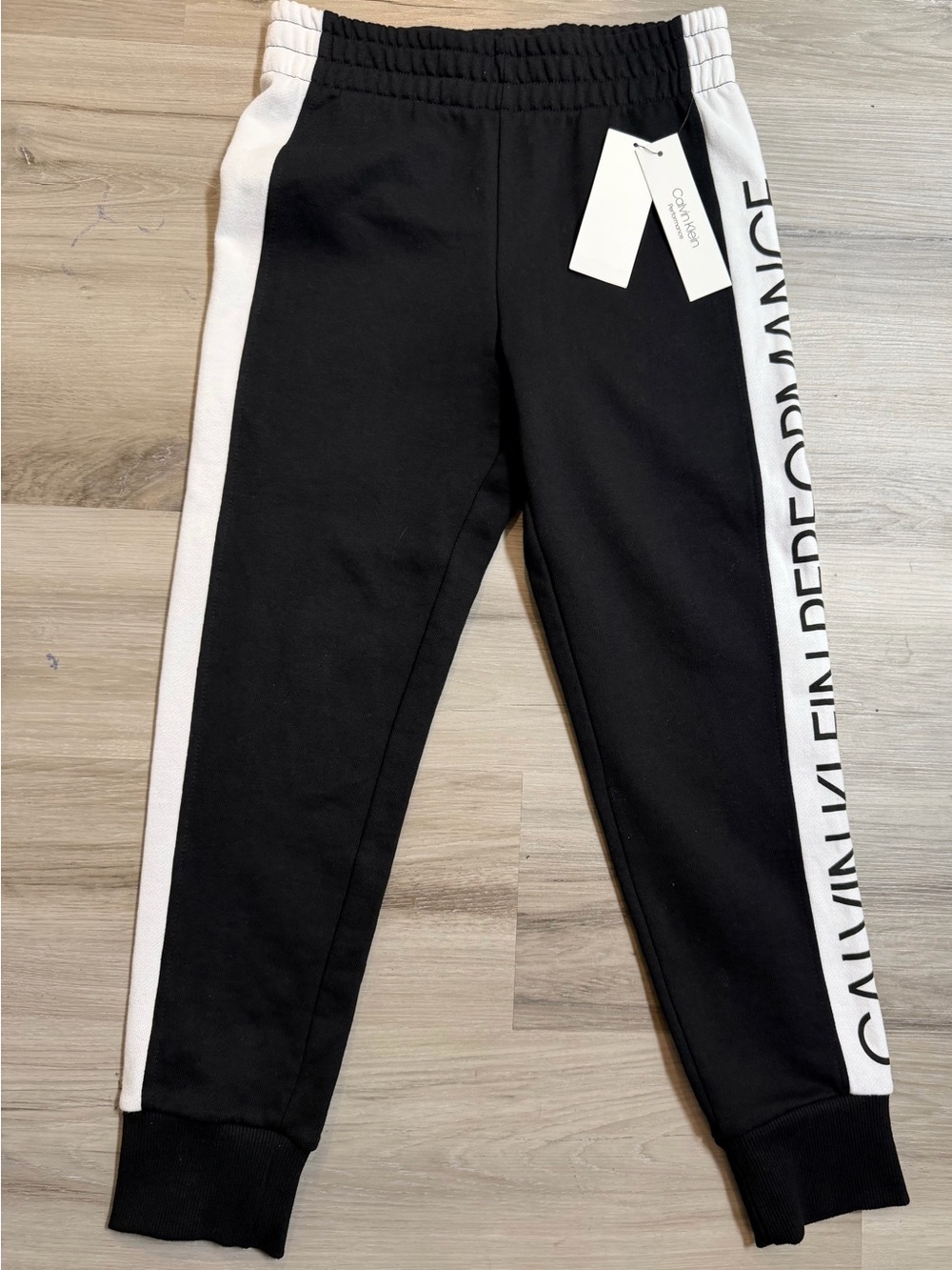 Calvin Klein Black Joggers with White Side Logo Stripe